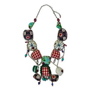 VINTAGE Handmade Italian Beaded Cloth Pillow Embellished Necklace STUNNING